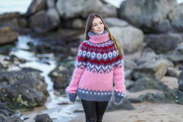 Pink Fluffy  Nordic Mohair Sweater