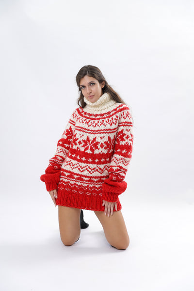 Red Nordic wool sweater