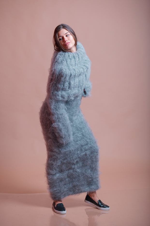 Mega Long Turtlneck Fluffy Mohair Dress