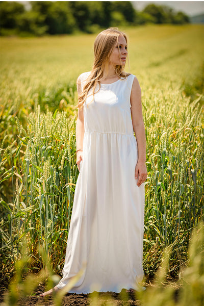 White Linen Long Dress