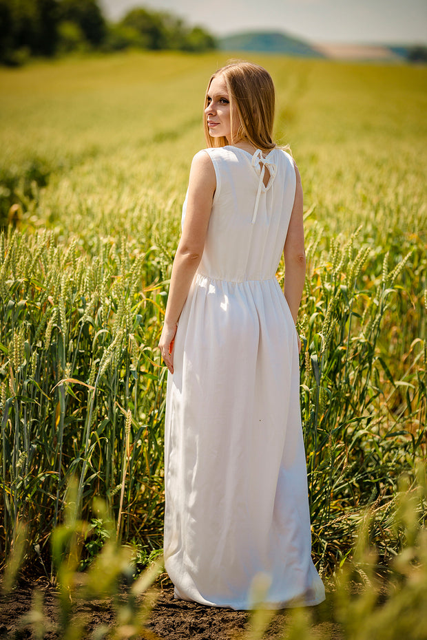 White Linen Long Dress