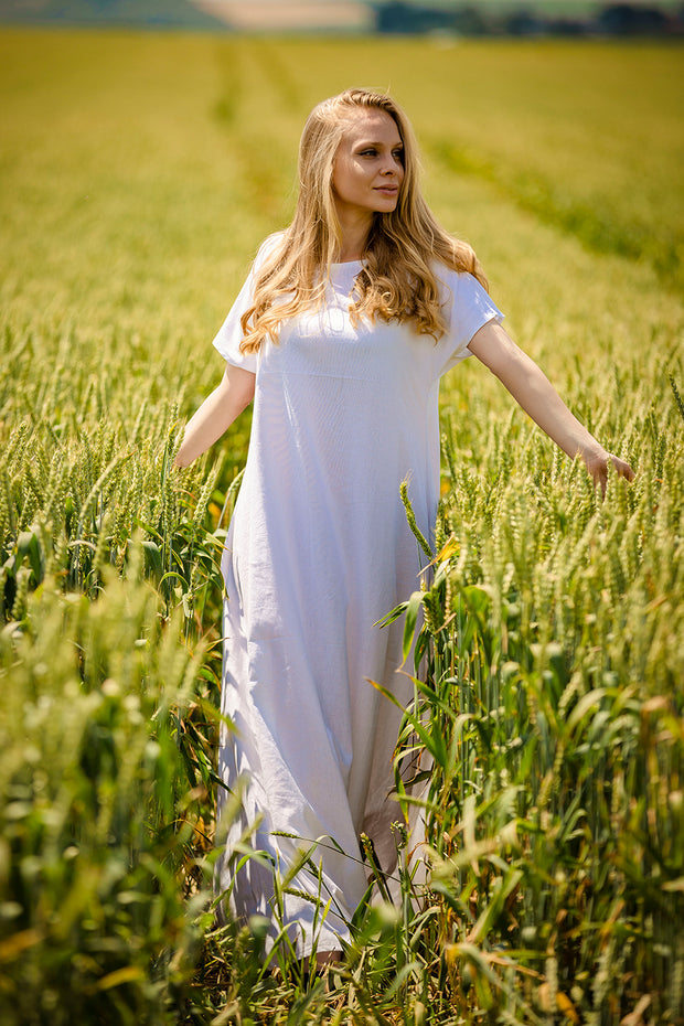 White Linen Loose Dress