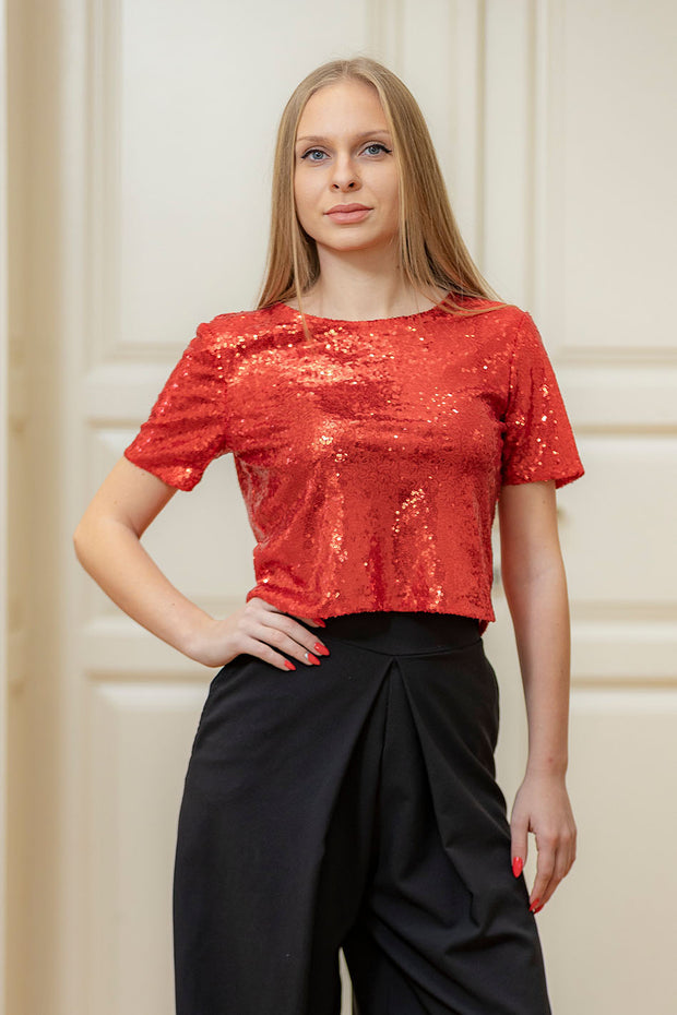 Red Blush Sequin Top