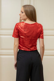 Red Blush Sequin Top