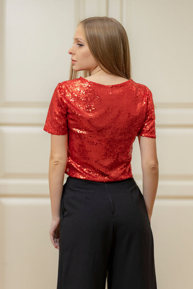 Red Blush Sequin Top